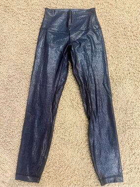 Lululemon Align HR Ribbed Shine Pant 25” Blue RARN Nulu Fabric Size 4